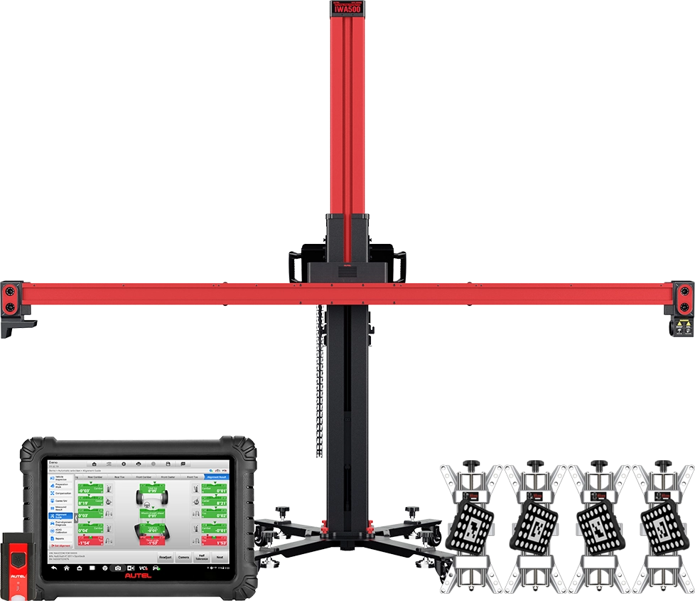 Autel MaxiAlign IWA500T med ram, tablet och fyra fälgklämmor